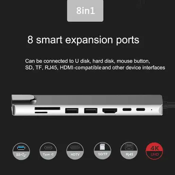 USB-Dockingstation 8 i Type 1-C 4K-RJ45-Dockingstation USB 3.0-TF PD Oplader Hub Adapter Hurtig Oplader-Dock Station