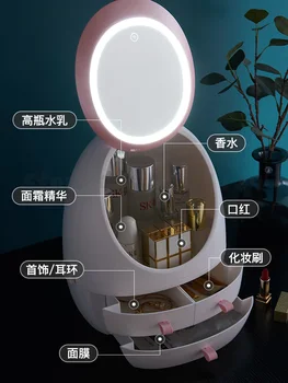 USB-Genopladelige Makeup Organizer Tilfælde Kosmetiske opbevaringsboks Smykker Beholder, støvtæt Skuffe Vandtæt Spejl LED Lys