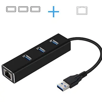USB-Gigabit Ethernet-Adapter 3 Porte USB 3.0 HUB USB til Rj45 Lan-netværkskort til Macbook, Mac Desktop