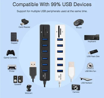 USB-Hub 3 / 6 Ports USB 3.0 Hub Høj Hastighed Multi USB-Splitter 2 I 1 2.0 Boligareal flere usb3.0 Hub SD/TF Card Reader For PC-Bærbar computer