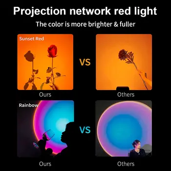 USB-Rainbow Sunset Red Projektor Led Nat Lys Solen Projektion bordlampe til Soveværelse Bar Og Butik Væg Dekoration Belysning