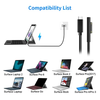 USB Type C 15V PD Strømforsyning Oplader Adapter Oplader Kabel til Surface Pro 7/6/5/4/3/GO/BOG Bærbar 1/2