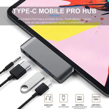 USB-Type-C Mobil Pro Hub-Adapter Med USB-C PD Opladning 3.0 3.5 mm Pro For iPad Hovedtelefoner og USB-For 2020 Hub Tablet B0Q8 Jack