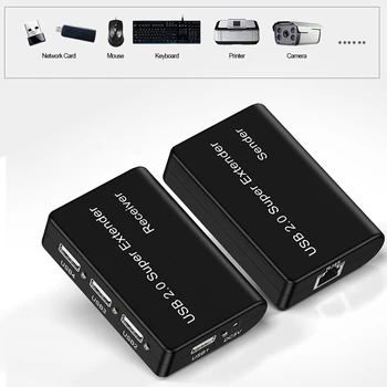 USB2.0 Super Extender 100M 4 Port USB til RJ45 480Mbps Netværk Extender Adapter Mus, Tastatur, Kamera EU Stik