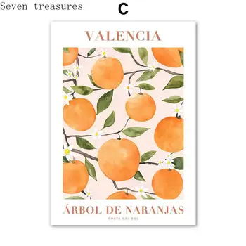 Valencia Orange Positano Citron Blomster, Blade Væg Kunst Print På Lærred Maleri Nordiske Plakat På Væggen-Stue Indretning Billeder
