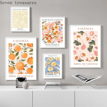 Valencia Orange Positano Citron Blomster, Blade Væg Kunst Print På Lærred Maleri Nordiske Plakat På Væggen-Stue Indretning Billeder