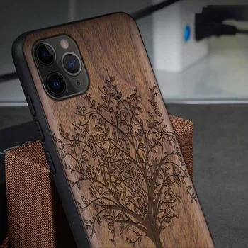 Valnød Træ Cover Case til IPhone 11 Pro Skåret TPU Bumper Træ Case til IPhone 11 Pro Max antal Beskyttende Cover