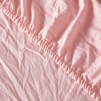 Vand Vaske Sengetøj Sæt Solid Pink Flat Sheet Lagen Pudebetræk, Sengetøj 4-Piece Dronning Naturlige Gamle Virkning Sengetøj