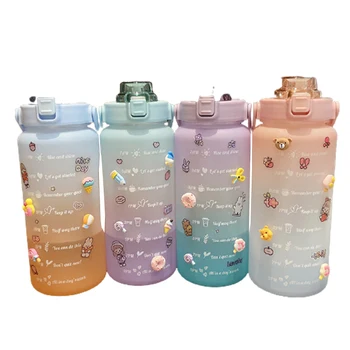 Vandflaske Med Halm Plast drikkedunke Flip-Flop Låg Udendørs Fitness Flasker Fitness Sport BPA Fri Stor Kapacitet Kande