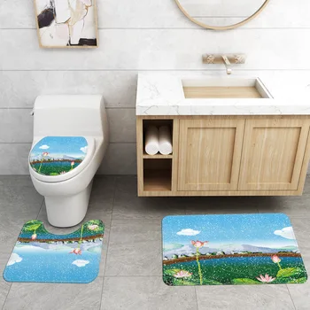 Vandtæt badeforhæng og Bad Mat Sæt Absorberende Toilet Tæppe og Anti-slip til Væg-Tæppe Toilet Tæppe Tæppe Home Decor