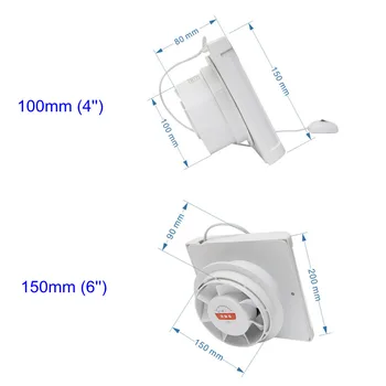 Vandtæt Mute Badeværelse Emhætte Udstødning Fan Ventilation Stærk Ventilator i Køkken Toilet Vindue Ventilatorer 4 tommer med 6 Tommer