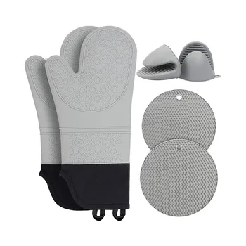 Varme-resistente Ovn Køkken Handske Sæt, Mini-Ovn Vanter og Varm Pad, Non-slip grydelapper til Bagning