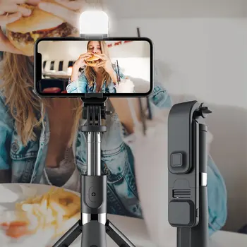 VARMT!Trådløs bluetooth-selfie stick sammenklappelig mini stativ med fyld lys lukker fjernbetjening til IOS Android