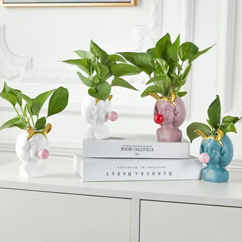 Vase Have Blomst Opbevaring Kreative CraftResin Lille Pige, Der Blæser Bobler Saftige Flower Pot Desktop Pen Indehaveren Af Skiudstyr