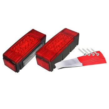 Venstre+Højre/Over 12 LED-Dioder Vandtæt Røde Trailer Båd Rektangel Stud Stop Tænder for-og baglygter