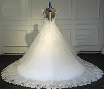 Vestido de Noiva Princess Wedding Dress 2019 Lace Applique Scoop Puffy Bolden Kjole Brudekjoler, Kjole Ærmeløs Kjortel, De Mariee