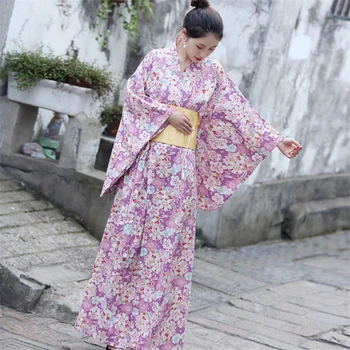 Vestido de quimono sakura menina tradicional traje lejligheder mulher yukata banho robe kom obi festa noite cosplay dia das bruxas