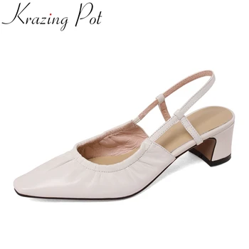 Vichelo Hot ko læder firkantet tå kortfattet sommer sko tilbage rem med hæle plisserede komfortable solid kortfattet kvinder sandaler L23