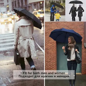 Vind Resistent Folde Automatisk Paraply Regn Kvinder Auto Luksus Stor Vindtæt Parasoller Regn For Mænd Sort Belægning 10K Parasol