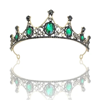 Vintage grøn brude hovedklæde, udsøgt rhinestone krone, bridal crown princess, bryllup tilbehør, crown-hår tilbehør