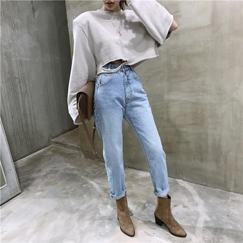Vintage Høj Talje Jeans Straight Bukser for Kvinder Streetwear Løs Kvindelige Denim Jeans Knapper, Lynlås Damer Jeans 2020
