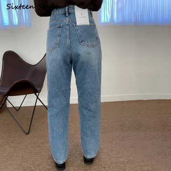 Vintage Jeans Bukser Kvindelige Høj Talje Bred Ben Y2K Bukser Æstetiske Bukser-Knappen Denim Kvindelige Casual Mode koreansk Stil 2021