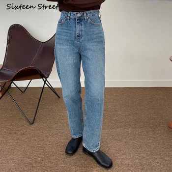Vintage Jeans Bukser Kvindelige Høj Talje Bred Ben Y2K Bukser Æstetiske Bukser-Knappen Denim Kvindelige Casual Mode koreansk Stil 2021