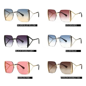 Vintage Overdimensionerede Square Solbriller Kvinder Mode Luksus Brand Designer Sexet Dame Metal Uindfattede solbriller UV400 Pink Nuancer