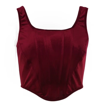 Vintage Sexy Red Velvet Corset Top Kvinder Fishbone Camisole Afgrøde Tank Tops Damer Part Streetwear Camisole