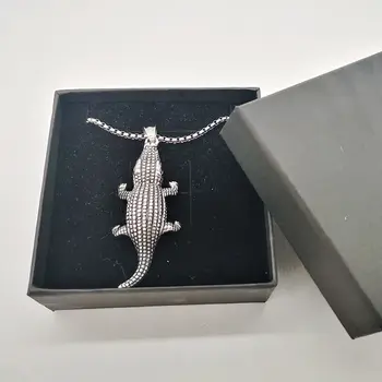 Vintage Silver Farve Rustfrit Stål Dyr Krokodille Halskæde Herre Cool Aligator Charme Halskæde Smykker Mode