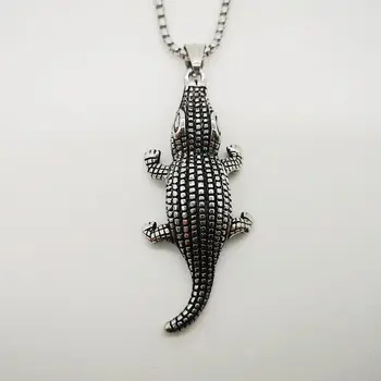 Vintage Silver Farve Rustfrit Stål Dyr Krokodille Halskæde Herre Cool Aligator Charme Halskæde Smykker Mode