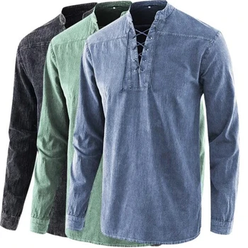 Vintage Skjorter Mænd Mode, Sommer, Efterår Shirts med Lange Ærmer Reb Design Toppe Solid Farve Mandlige Slim Fit Skjorte af Høj Kvalitet HA265