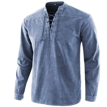 Vintage Skjorter Mænd Mode, Sommer, Efterår Shirts med Lange Ærmer Reb Design Toppe Solid Farve Mandlige Slim Fit Skjorte af Høj Kvalitet HA265