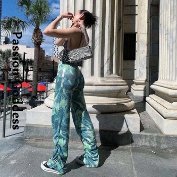 Vintage Street Kvinder Tie-dye Lige Stablet Bukser Cool Casual Løs Lange Bukser Femmes Elastisk Høj Talje Stak Bukser Foråret