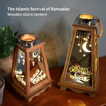 Vintage Træ Lanterner Islamiske Eid Ramadan Lys Træ Muslimske Lanterne Til Hjemmet Festival Party Dekoration Gaver Eid Al Adha