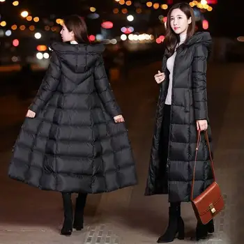 Vinter nye stil lang tid over-the-knæ bomuld-polstret jakke kvinder er tykke slim-fit hætte bomuld-polstret jakke damer bomuld jakke