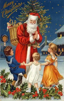 VinylBDS Fotografering Baggrund Christmas Santa Gaver Til Børn 5X7Ft(1.5X2.2M) Baggrund Zj