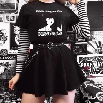 VIP HJN Drop Dead Kvinder Gotiske T-Shirt Egirl Edgy Mode Æstetiske Oversize Tshirt Kvindelige Harajuku Streetwear Grunge Top