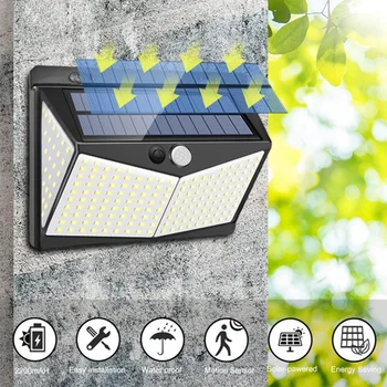 Væglampe 208 LED Sikkerhed Holdbar Udendørs Solar Light Sensor Lys IP65 8W Vandtæt Gade Lampe Gangbro Lys