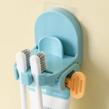 Vægmonteret Tandbørsteholder Hånd Squeezer Tandpasta Dispenser Tandbørste Storage Rack Organizer Til Badeværelse Tilbehør