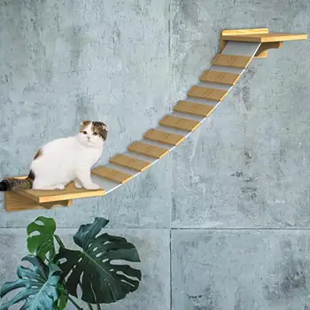 Tilbud Wall-monteret vægbeslag trappe kat kradsetræ træ kat og træ stiger killing hængende møbler \ Kat Forsyninger > Bidsted.dk