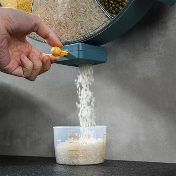 Wall-Monteret Køkken Korn Opbevaringsboks Rotateable Korn Korn Dispenser Køkken Opbevaring Af Fødevarer Tank-Box Arrangør Beholdere