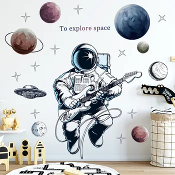 Wall Stickers Tegnefilm børneværelse Børnehave Tidlig Uddannelse Univers stjernehimmel Pilot Astronaut Dreng Klistermærker