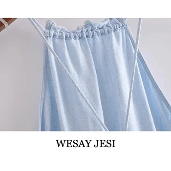 WESAY JESI, Mode Sommer Kjoler Til Kvinder 2021 Elegant ensfarvet Lange Backless Kjole uden Ærmer A-Linje Slanke Kvindelige Kjoler