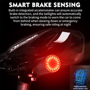 WEST CYKLING Smart LED Cykel baglygte USB-Genopladelige Auto Start/Stop Vandtæt Cykel Bremse Sensing Sikkerhed Advarsel Lys