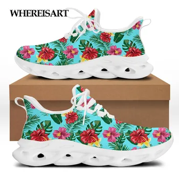 WHEREISART Kvinder Sneakers Mode Sko Palm Tree Beach Print Sko Hibiscus Hawaii-Blomst snøre Casual Sko Shoes Mujer