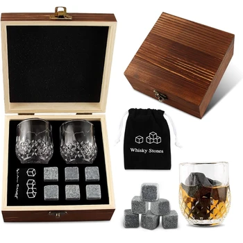 Whisky Glas Sæt med 6 Stk Whiskey, Bourbon Nedkøling Sten i Træ-Boks, Fars Dag, Jul, Fødselsdag, Jubilæum for