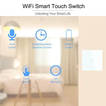 Wifi Væggen Touch Skifte EU-Ingen Neutral Ledning, der Kræves Smart Light Switch 1 Gang Hvid 220V Tuya Smart Home Støtte Alexa GoogleHome