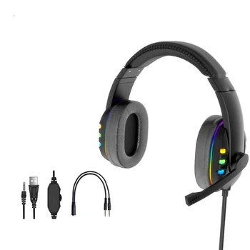 Wired Gaming Headset med Mikrofon, PC-Gamere Headsets, Hovedtelefoner Baggrundsbelyst RGB-Headset til En/PS4/PS5
