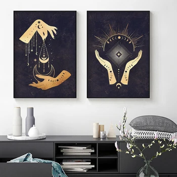 Witchy Plakater Og Print på Lærred Maleri Solen og Månen Himmelsk Hekseri Abstrakt Kunst på væggene Billeder Stue Home Decor